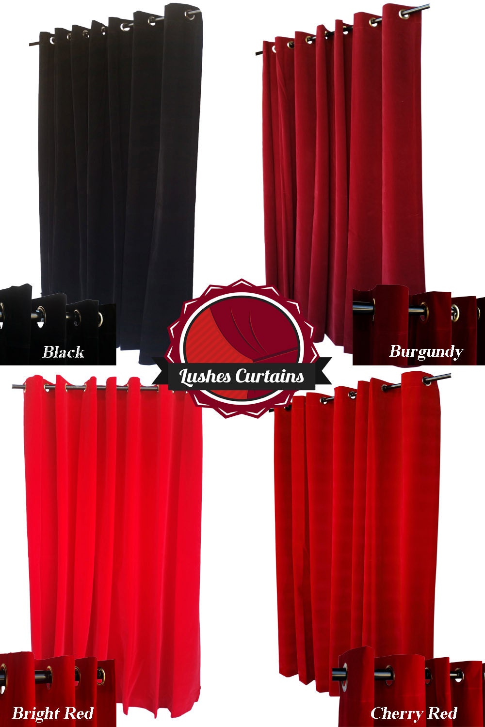 Burgundy 96" H Velvet Curtain Panel w/Grommet Top Eyelets Window Treatment Drape 