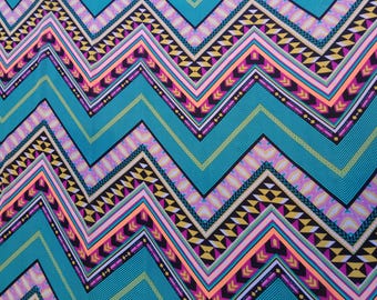 Native Tribal Neon Zig Zag Print Fabric 90s Style Multicolor Green Chiffon Sheer Polyester Apparel Fabric Sold by the Yard 58 inch wide