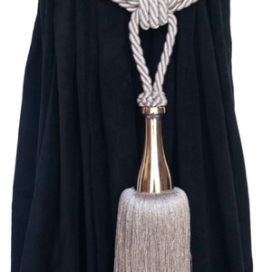 1 Modern Elegant Handmade Grey Color Window Treatment Hardware Curtain/Drapery/Drape Tassel Double Rope Tieback/HoldBack w/Chrome Steel