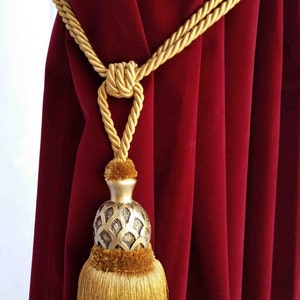 Luxury Gold Curtain Drapery Decorative Wood/Tassel Spread Rope Tie Back Handmade Chair Decor/Window Treatments Single Drape Holding/Holdback
