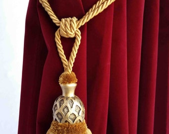 Luxury Gold Curtain Drapery Decorative Wood/Tassel Spread Rope Tie Back Handmade Chair Decor/Window Treatments Single Drape Holding/Holdback