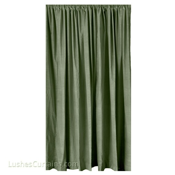 Elegant Green Cotton Velvet Curtain Panel 108 H Long Image 0