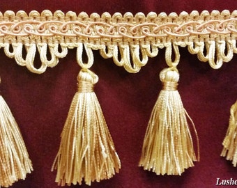 Luxury Gold & Copper Tone Tassel Trim Fringe 3" Long Designer Tassels Sold By The Yard  for edging curtains/cushions/throws/valances/Crafts