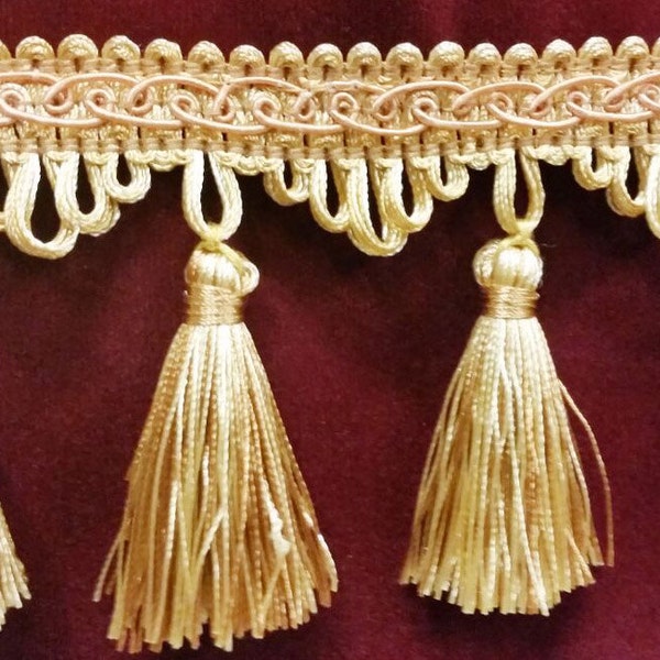 Luxury Gold & Copper Tone Tassel Trim Fringe 3" Long Designer Tassels Sold By The Yard  for edging curtains/cushions/throws/valances/Crafts