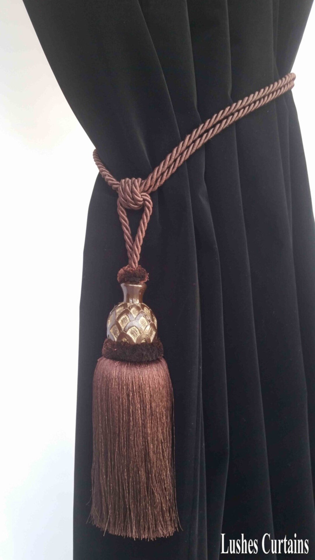 Brown Curtain Drapery Decorative Wood/tassel Double Rope Tie Back Hand ...