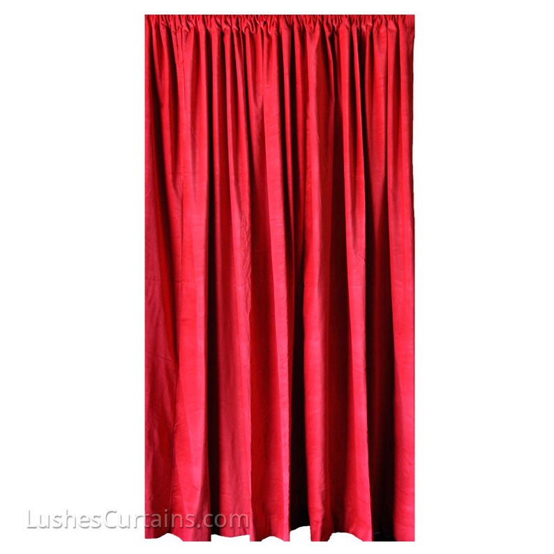 Thick Red Cotton Velvet Curtain Panel 144 H Long Etsy
