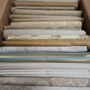 Lot of 20 Mixed Gold/Ivory Colors Vintage 80s 90s Fabric Yards Off Cuts-Roll End Scraps Sewing/Curtain/Drapery/Crafts/Upholstery Remnants