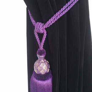 Dark Purple Curtain Drapery Decorative Wood/Tassel Double Rope TieBack Handmade Chair Decor/Window Treatment Single Drape Holding/Holdback