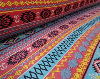 Wholesale Native American Indian Tribal Inspired Print Fabric Vibrant Colors Woven 100% Polyester Fabric Sold by the Bolt / Roll - 40 Yards