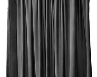 USED Size 8 ft wide x 9 ft high Black Flock Velvet Fabric Curtain Panel 96 inch w x 108 in H w/Black lining w/4" Rod Pocket Top - Sold AS IS