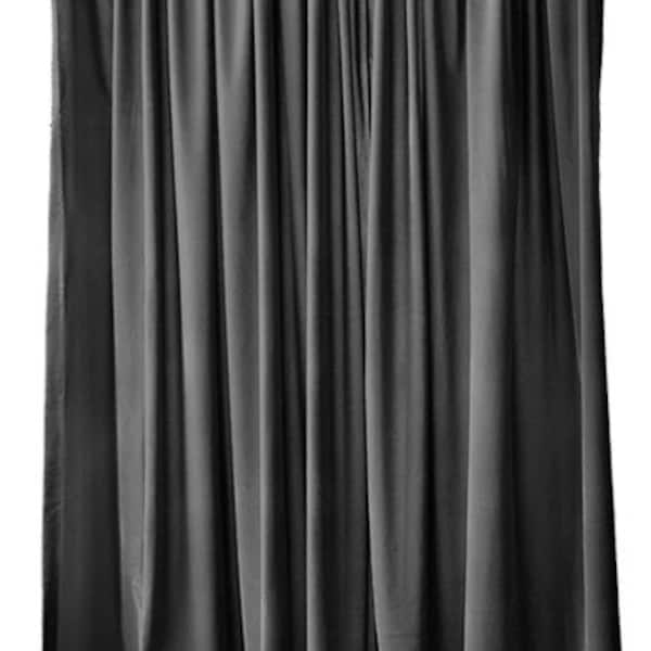 USED 7 ft wide x 11 ft high Black Flocked Velvet Fabric Curtain Panel Drape Size 84 inch wide x 132 in Long w/4" Rod Pocket Top - Sold AS IS