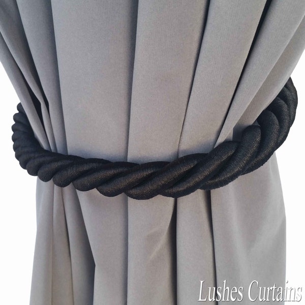 1 Large Handmade Black Window Treatment Hardware Home Decor Curtain Tie Drapery Pull Back Cord/Rope 36" Long Thick Tieback Drape Holdback