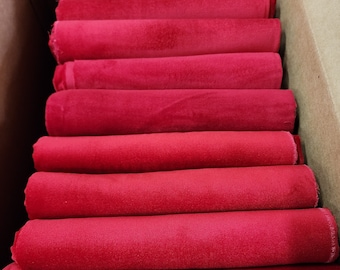 Lot of 10 Solid Red 100% Cotton Velvet Fabric Yards Off Cuts-Roll End Scraps Bulk Drapery/ Crafts / Upholstery / Sewing Material Remnants