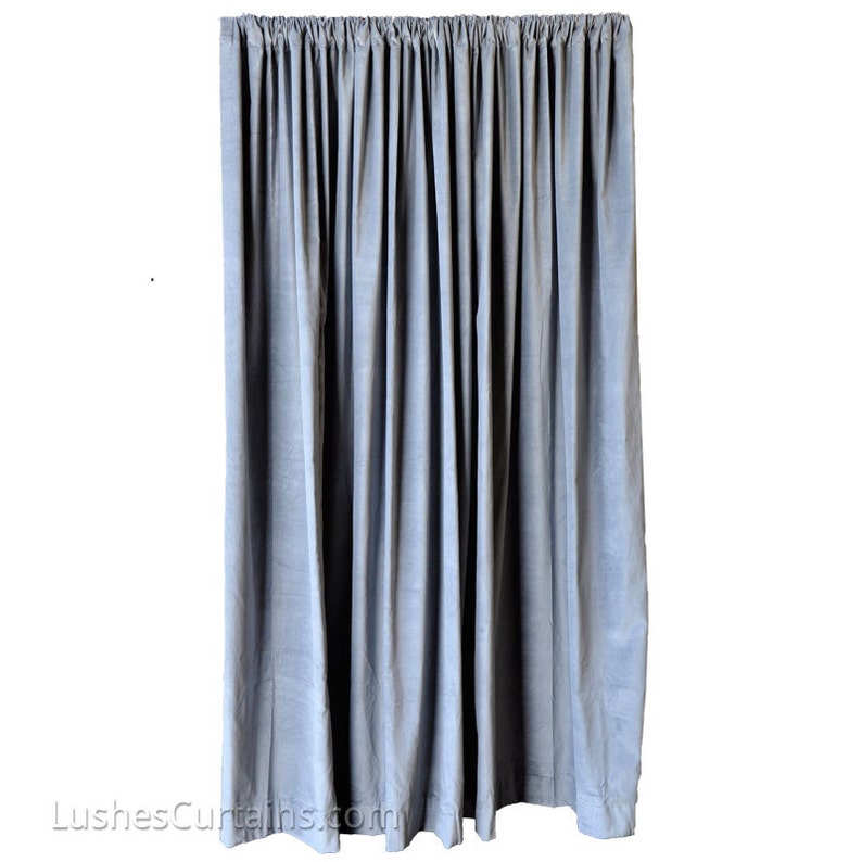 Gray Cotton Velvet Curtain Panel 84 H Long Luxury Etsy