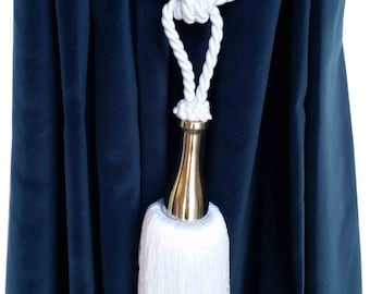1 Modern Luxury Handmade White Color Window Treatment Hardware Curtain/Drapery/Drape Tassel Double Rope Tieback/HoldBack w/Chrome Steel
