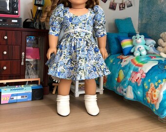 Blue Flower Print Dress for 18 inch Doll Blue Flower Print Dress for 18 inch Doll