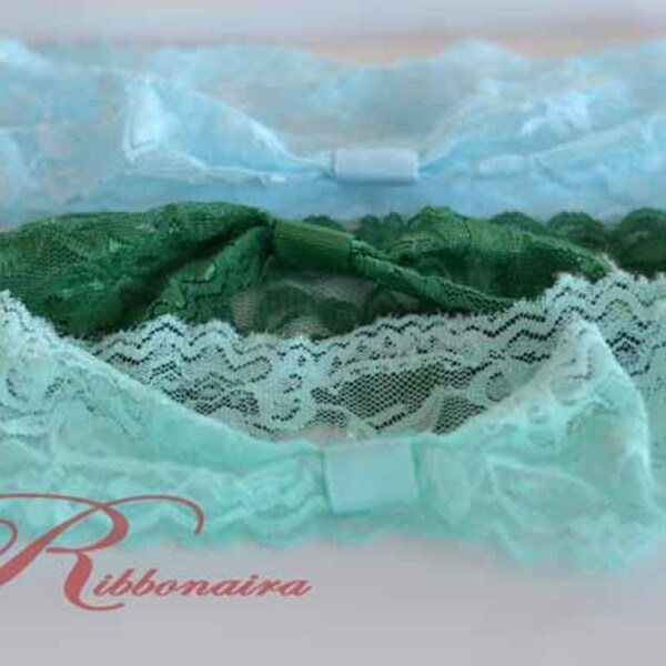 2" Lace Headbands -Aqua /Lt Blue / Green  Stretch Elastic Lace Baby Headbands - Set of 1Or 3, snow white   lace-01