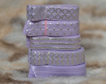 5 Or 25 Bundle yards Foil Lavender Fold Over Elastic, Headband, Elastic Headbands,  ,Satin Elastic, Shiny