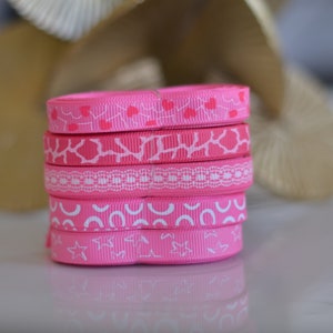 Grosgrain Ribbon Hot Pink and White theme 3/8 inch Hearts, Stars, Lace, Animal Print image 2