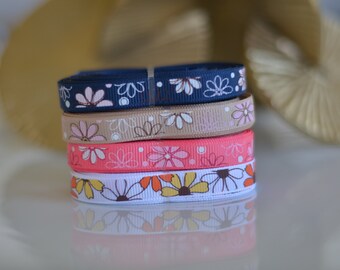 Grosgrain Ribbon flowers -- 3/8 inch -- Navy- Tan- Coral- White Pink