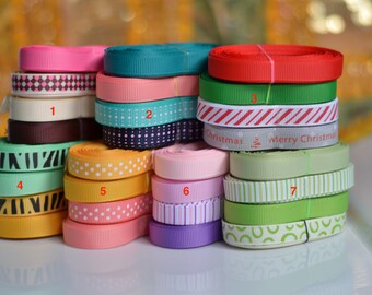 Grosgrain Ribbon flowers -- 3/8 inch --Printed colours bundles 4 Mixed colours 15  yards bundles