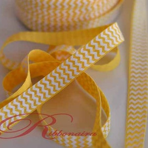 BundleM15 4 yards Yellow White pattern_ Chevron, Dots, Wave Fold Over Elastic, Headband, Headbands, ,Satin Elastic, Shiny, Summer 5y Yellow Chevron