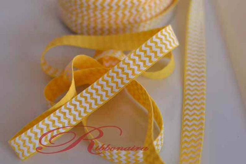 BundleM15 4 yards Yellow White pattern_ Chevron, Dots, Wave Fold Over Elastic, Headband, Headbands, ,Satin Elastic, Shiny, Summer 5y Yellow Chevron