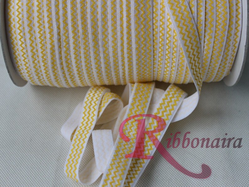 BundleM15 4 yards Yellow White pattern_ Chevron, Dots, Wave Fold Over Elastic, Headband, Headbands, ,Satin Elastic, Shiny, Summer image 4