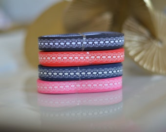 Grosgrain Ribbon Lace Print -- 3/8 inch -- Navy - Black- Red- Hot Pink
