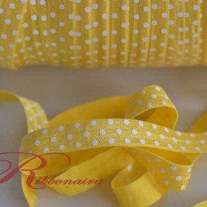 BundleM15 4 yards Yellow White pattern_ Chevron, Dots, Wave Fold Over Elastic, Headband, Headbands, ,Satin Elastic, Shiny, Summer 5y Yellow Dots