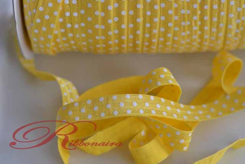 BundleM15 4 yards Yellow White pattern_ Chevron, Dots, Wave Fold Over Elastic, Headband, Headbands, ,Satin Elastic, Shiny, Summer image 6