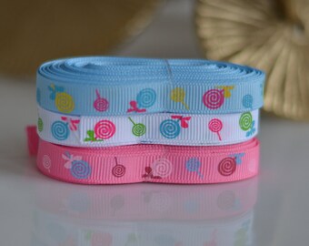 Grosgrain Ribbon Loli Pop -- 3/8 inch -baby shower Pink Blue