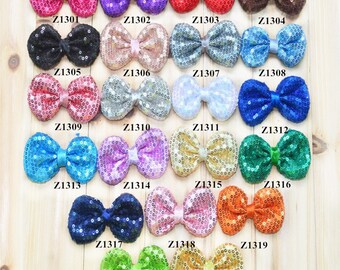 Set of (1 to 20) 3.5" Sequin Bow  Glitter Bow, Fabric Bows, diy Sparkly Bows, DIY Hair Bows, Wholesale Bows, Diy Headband,  Choose Colors