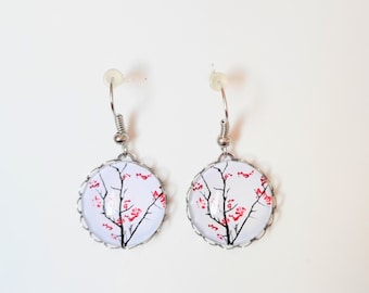 Boucles d'oreilles cabochons arbres  fleurs de cerisier Sakura