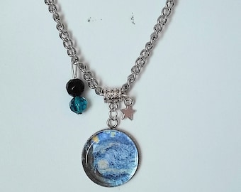 Necklace cabochon starry night of van Gogh