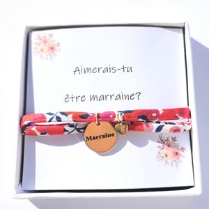 Coffret Bracelet  fantaisie cordon liberty  médaille marraine ,carte aimerais tu être marraine? acier inoxydable ,idée cadeau .