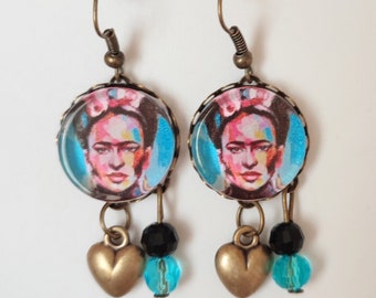 Frida khalo cabochon earrings