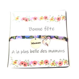 Coffret  cadeau fete des mères. Bracelet  fantaisie pendentif gravé maman et carte  bonne fête maman.acier inoxydable ,cordon liberty.