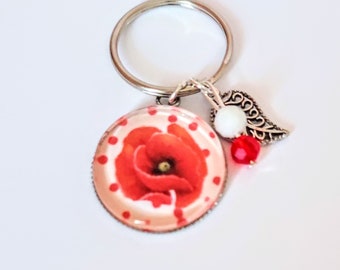 Poppy cabochon key ring