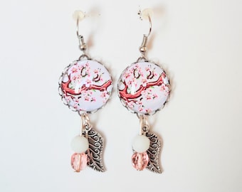 Boucles d'oreilles cabochons fleurs de cerisier Sakura