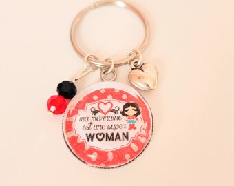 Cabochon key ring my godmother is a super woman