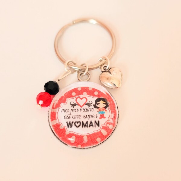 Porte clefs cabochon ma marraine est une super woman