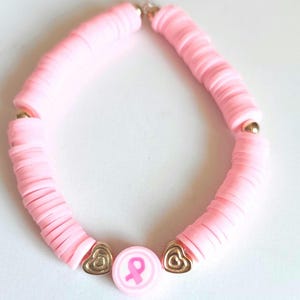 Elastic fancy bracelet, pink ribbon, pink October, breast cancer.