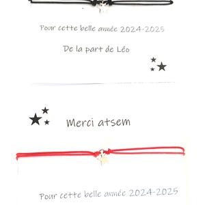 Bracelet fantaisie pendentif étoile et carte merci maîtresse, nounou, atsem. idée cadeau fin d'année scolaire.acier inoxydable.