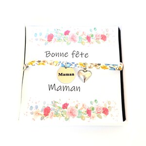 Coffret  cadeau fete des mères. Bracelet  fantaisie pendentif gravé maman et carte  bonne fête maman.acier inoxydable ,cordon liberty.