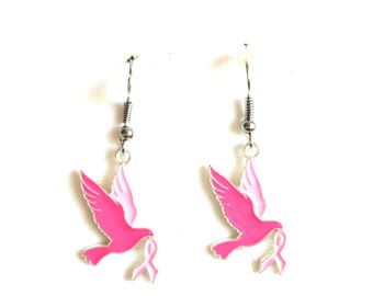 Boucles D'oreilles Cœur Octobre Rose 2025 - Alliage élégant - Soutien Cancer Du Sein - Pendantes Pour Femme