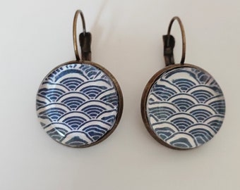 Blue wave cabochon earrings