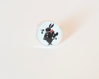 Alice in Wonderland rabbit cabochon ring