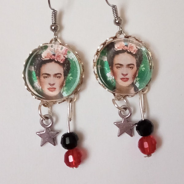 Boucles d'oreilles cabochons Frida khalo