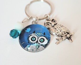 Porte clefs cabochon fantaisie hibou